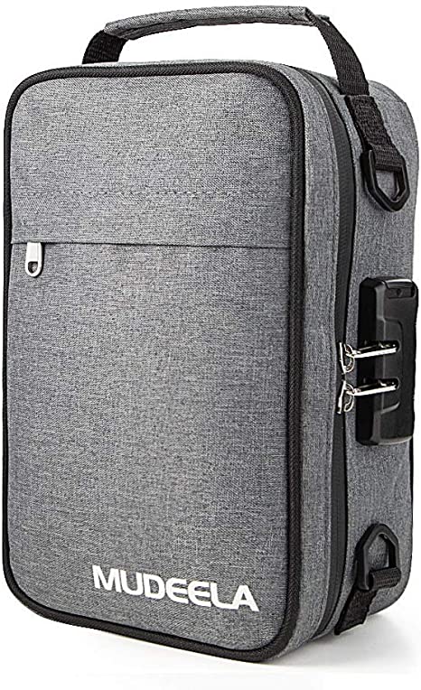 Smell Proof Bag, Smell Proof Container with 8 Layers of Thickened Carbon Lining, Smell Odor Proof Travel Storage Case with Combination Lock & Adjustable Shoulder Strap (10 x 7 x 4.5 inch), Dark Gray