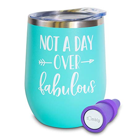 Not A Day Over Fabulous Wine Tumbler – 12 oz Stainless Steel Tumbler with Lid – Includes Wine Stopper – 30th, 40th, 50th, 60th, Birthday Gifts for Women - Birthday Wine Glass – Wine Gifts for Women