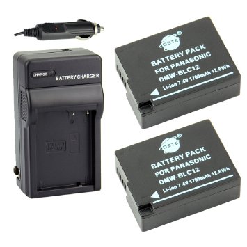 DSTE 2x DMW-BLC12 Battery  DC114 Travel and Car Charger Adapter for Panasonic Lumix DMC-G5 G6 G7 GH2 FZ200 Leica Q Camera as DMW-BLC12E BP-DC12E