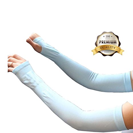 Sun Sleeves Cooling Arm Sleeves with Hand Cover with Thumb Holes UV Protection for Child&Adult Men&Women Outdoor Sports Golf Cycling Driving Gardening SPF50  1Pair White/Black/Blue/Pink