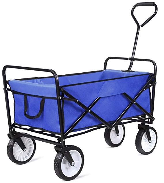 femor Collapsible Folding Outdoor Utility Wagon, Heavy Duty Garden Cart for Shopping Beach Outdoors (Blue)