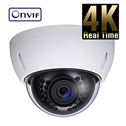 8 Megapixel 4K IP Network Vandal Dome Security Camera - 4mm Fixed Lens - 65' IR 4K Progressive Scan CMOS - ONVIF Protocol