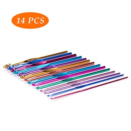 CO-Z Multicolor Aluminum Crochet Hooks, 2.0-10.0mm Colorful Crochet Knitting Hooks Set, Multi-size Crochet Yarn Craft Needles Set (14pcs)