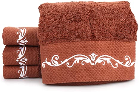 WeiWyTex 100% Pakistan Cotton Luxury Extra Large Hand Towels Set for Bathroom Decorative | 4 Pack 16x31 in | 750 GSM Five-Star Hotel Standards | Thick and Soft (Red Brown)