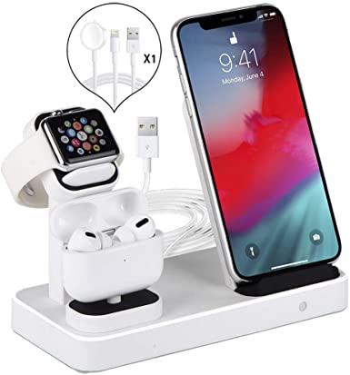 SENZLE for Wireless Charging Apple Watch Charger,3in1 Cable Built-in for iPhone/iWatch 5-OS 6.1.1/AirPods Pro/2/1,Wireless Charger Charging Stand Dock Station for iPhone 11 Pro Max/11/XS/X (White)
