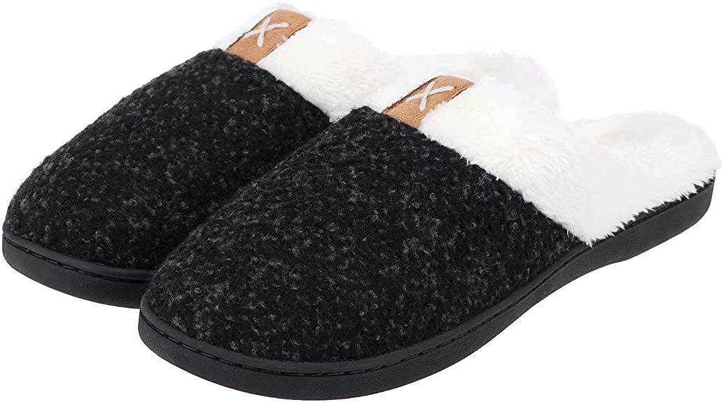 ZriEy Mens Home Slippers Memory Foam Fluffy Warm Non-Slip House Shoes