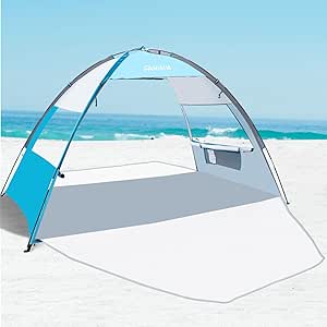 OutdoorMaster Beach Tent for 3 Person with 2 Doors, Easy Setup Sun Shade Shelter, Portable Beach Shade Sun Canopy with UPF 50  UV Protection, Extendable Floor with Carrying Bag - Ocracoke Coast