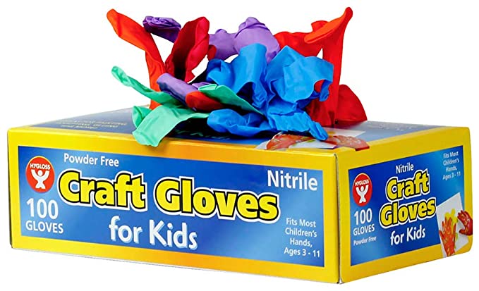 Hygloss Products 98110 Craft Gloves for Kids-Nitrile Latex-Free Protect Your Hands-Multiple Uses-Disposable-5 Assorted Colors-Bulk-Pack-1,000 Qty