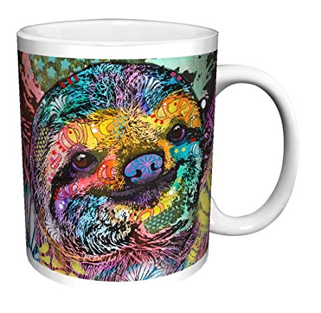 Dean Russo Sloth Modern Animal Art Ceramic Gift Coffee Tea Cocoa (11 OZ C HANDLE CERAMIC MUG)