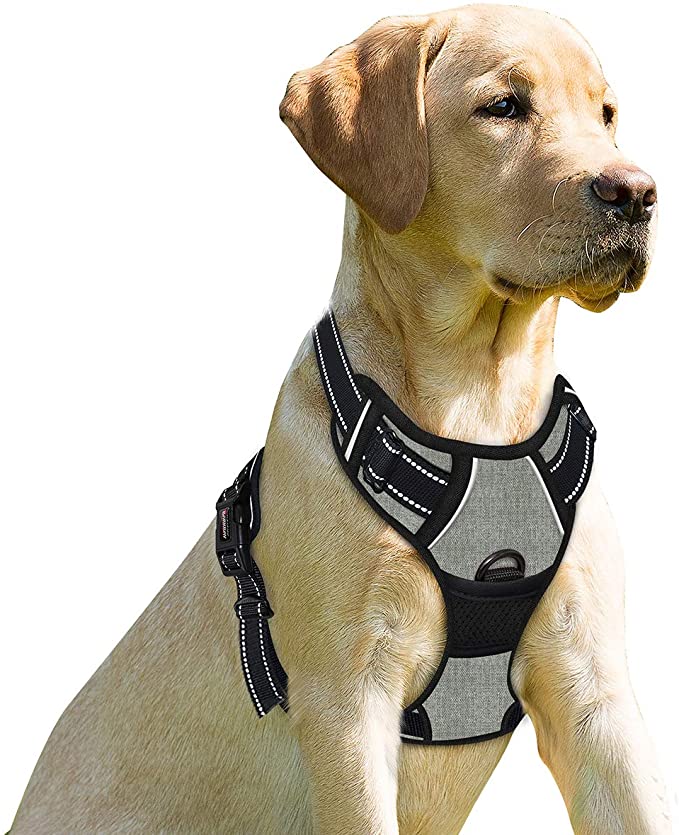 BARKBAY No Pull Dog Harness Front Clip Heavy Duty Reflective Easy Control Handle for Large Dog Walking(Flint Gray,L)