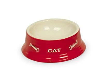 Nobby Ceramic Cat Bowl, 14 x 14 x 0.25 cm, Red/ Beige