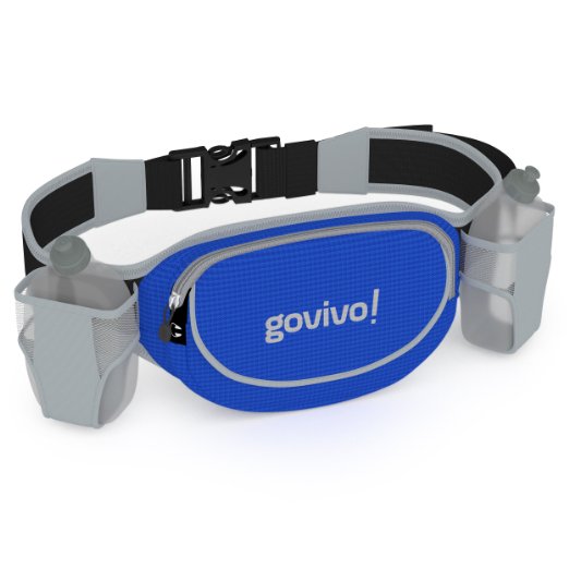 Running Hydration Belt for iPhone 6 Plus, Runners Waist Pack Includes 2 BPA Free Water Bottles by Govivo (blue)
