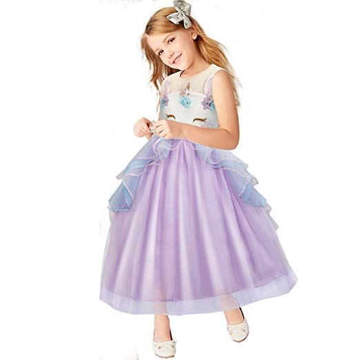 Acecharming Costume Unicorn Dress, Flower Girls Party Princess Dress for 2-8 Years Kids