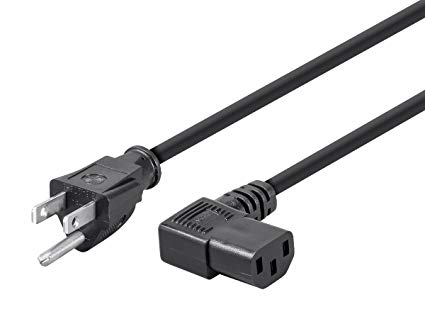 Monoprice 6ft 14AWG Right Angle Power Cord Cable w/ 3 Conductor PC Power Connector Socket (C13/5-15P) - Black