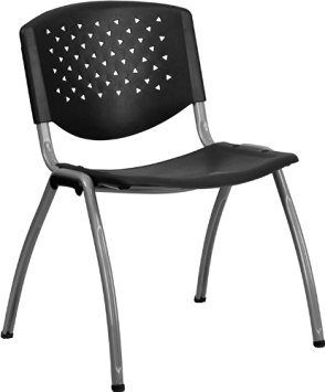 Flash Furniture RUT-F01A-BK-GG Hercules Series 880-Pound Black Polypropylene Stack Chair with Titanium Frame, Gray