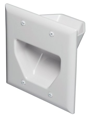DataComm Electronics 45-0002-WH 2-Gang Recessed Low Voltage Cable Plate, White