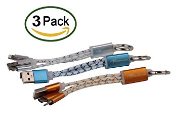Roopower 3Pack 0.5FT 2 in 1 Lightning and Micro USB Charging Cable with Keychain for iPhone 6s,6s Plus,6,6 Plus,iPad/iPod and Samsung, HTC, Nexus, Nokia,Sony etc (Blue Silver Gold)