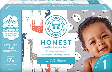 The Honest Company Club Box Pandas & Safari Print with TrueAbsorb Technology Plant-Derived Materials Hypoallergenic, 80 count (Pack of 1) (4344261045)