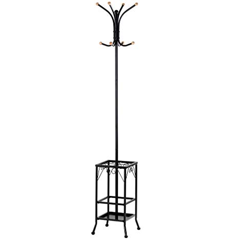 Yaheetech Metal Multi-Purpose Coat Stand with Hanging Hooks Black