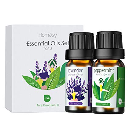 Homasy Transform Top 2 Aromatherapy Essential Oils Gift Set, 100% Pure Premium Therapeutic Grade Oils Kit (Lavender, Peppermint) - 10ml/Bottle