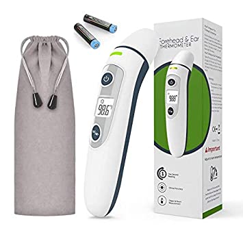 Dual-Mode Temperature Thermometer for Adults and Kids, Digital Forehead & Ear Thermometer Infrared Gun with LCD Display Accurate Instant Readings, with Fever Alarm and Memory