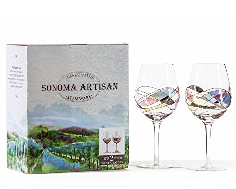 Hand Painted Artisan Wine Glass Set of 2 | Sonoma Valley Inspired Stemware Blends Beauty with Function | Unique and Special Gift Idea | Arrives Beautifully Packaged and Ready to Give