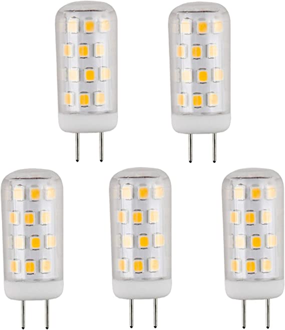 UL Listed, G4 LED Light Bulb, 5 Pack, 3 Watt, , 330 Lumen, Pure White 6000K, 360 Degree Beam Angle, 12 Volt, 35W Equivalent, JC Bipin G4 Halogen Replacement Bulb