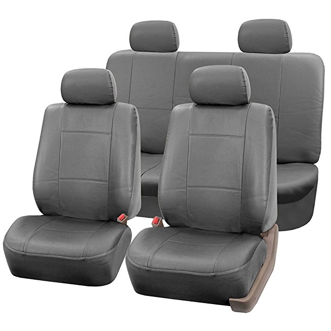 FH GROUP FH-PU001114 Classic Synthetic Leather Solid Gray Car Seat Covers - Fit Most Car, Truck, Suv, or Van