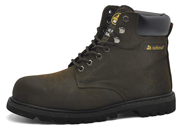 SAFETOE Mens Safety Boots Work Shoes - M8356B Black Waterproof Leather Work Boots Steel Toe Safety Shoes