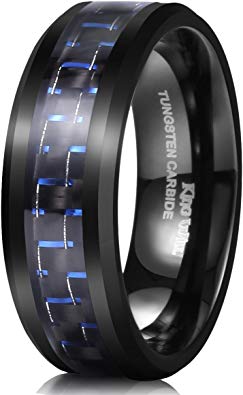 King Will Gentleman 8mm Black Tungsten Carbide Ring Black/Red/Green/Blue Carbon Fiber Inlay Polished Finish Edges Comfort Fit