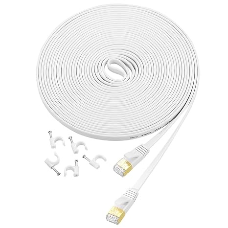 LEKVKM Cat 6 Ethernet Cable 200 ft High Speed RJ45 Internet Cable for Outdoor & Indoor Support CAT6 Network Solid Slim White Flat Computer LAN for PC