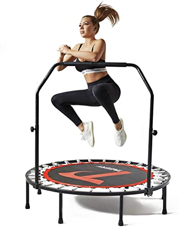 TAEERY 48" Foldable Fitness Trampo-Lines, Rebound Recreational Exercise Trampo-line with 4 Levels Height Adjustable Foam Handrail for Kids and Adults Indoor&Outdoor, Max Load 440lbs