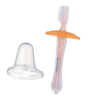 Simba Soft Bristle Silicone Baby Toothbrush with Milk ResidueFur Scrubber Orange