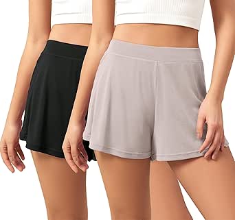 ODODOS 2-Pack Modal Soft Lounge Shorts for Women High Waist Casual Sleepwear Cozy Pajama Bottom-3" Inseam