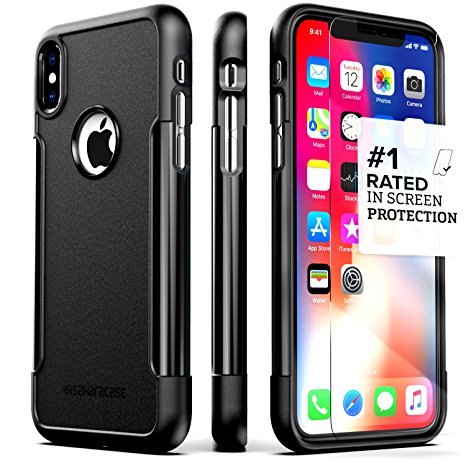 iPhone X Case, SaharaCase Classic Protection Kit with [ZeroDamage Tempered Glass Screen Protector] Slim Fit Anti-Slip Grip [Shockproof Bumper with Hard Back] iPhone 10 - Black