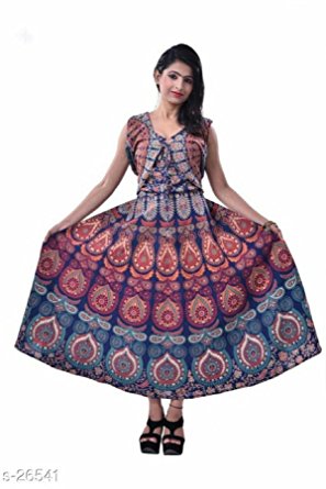 Cotton N Colours presents designer Cotton Women's Maxi Long Dress Jaipuri Printed (Free size UPTO 44-XXL)
