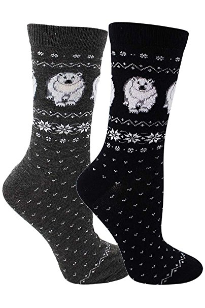 Luxury Divas 2-Pack Polar Bear & Snowflake Print Crew Socks