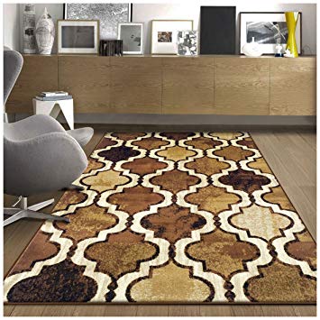 Superior Modern Viking Collection, 8mm Pile Height with Jute Backing, Geometric Trellis Pattern, Anti-Static Area Rugs - Brown, 4' x 6' Rug