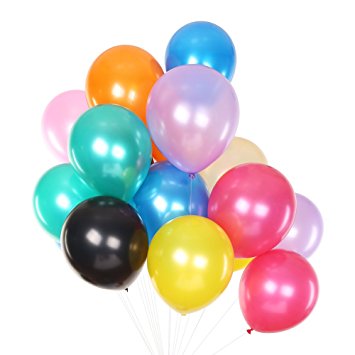 MOWO 12" Assorted Color Pearlized Latex Balloons 100 Per Unit for BIRTHDAY/PARTY Decoration，10 Color x 10 Multicolor Balloon(Thick -Each balloon is 3.2g)