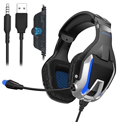 Gaming Headset, GAKOV GAK12 USB PC Gaming Headphones Super Bass Noise Cancelling Over Ear Earphones with Mic-Phone and Colorful Breath Light Compatibility with Xbox One,PS4, PC, PS Vita, Smart Phone