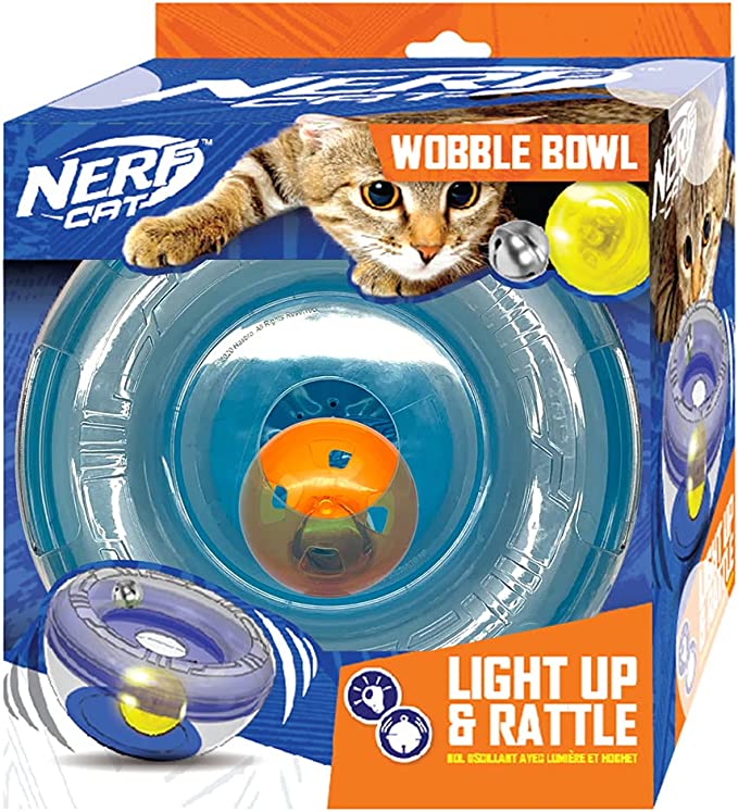 Nerf Cat 7in PS Wobble Bowl with LED Ball and Bell Ball, (NC-7779)