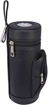 AMANCY Premium Handy Black Leather Travel Cigar Humidor Case with Accessory Pocket, Conveniently Carry Lighter and Cutter