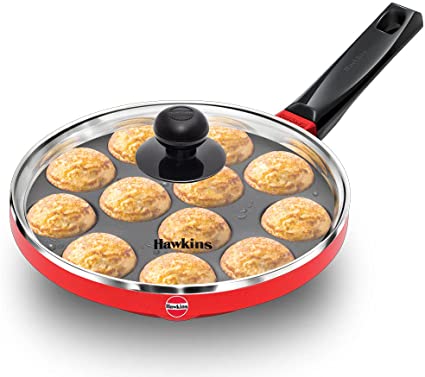 HAWKINS Nonstick Appe Pan with Glass Lid, 12 Cups, Diameter 22 cm, Black (NAPE22G), Standard