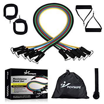 Powsure Resistance Bands Set- Exercise Bands with Door Anchor Attachment,Handles,5 Stackable Workout Bands, Legs Ankle Straps & Manual–100% Life Time Guarantee