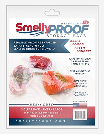 Smelly Proof SP-HXLHD5 Double Track Zipper HeavyDuty Reusable Storage Bag, Clear, XL 12" x 16", 5 Pack
