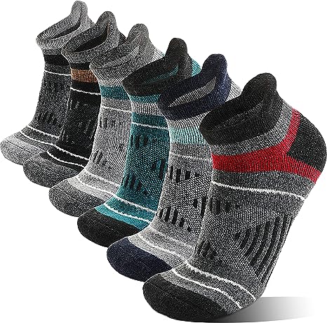 6 Pairs Merino Wool Ankle Hiking Running Socks Compression Support Thick Cushion Breathable No Show Socks for Men Women