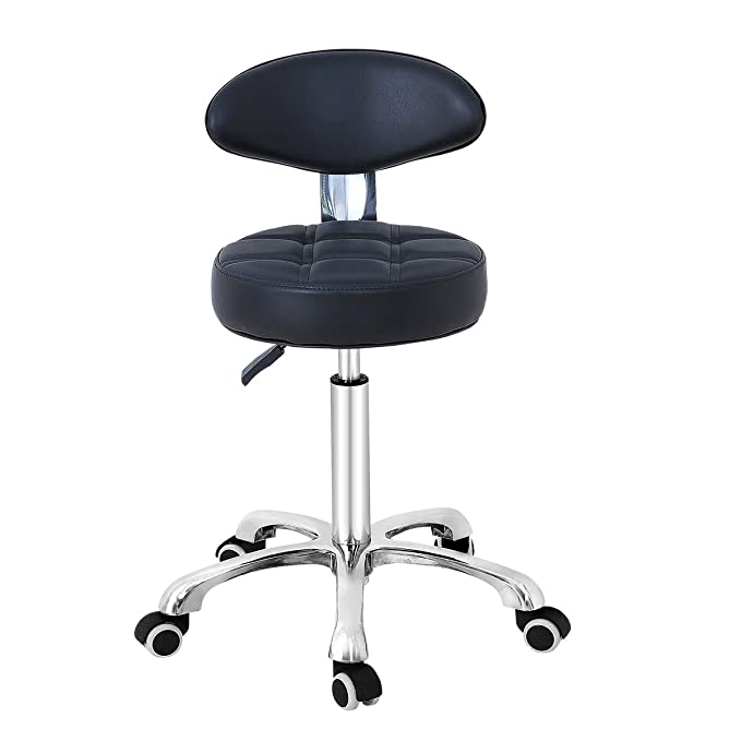 Grace & Grace Pneumatic Height Adjustable Rolling Swivel Stool with Comfortable Seat Heavy Duty Metal Base for Salon, Massage, Shop and Kitchen (Black)