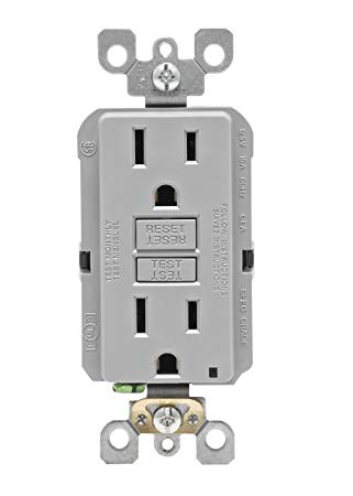 Leviton N7599-GY 15-Amp 125-volt Smart Lock Pro Slim Non-Tamper-Resistant Duplex GFCI Receptacle, Gray