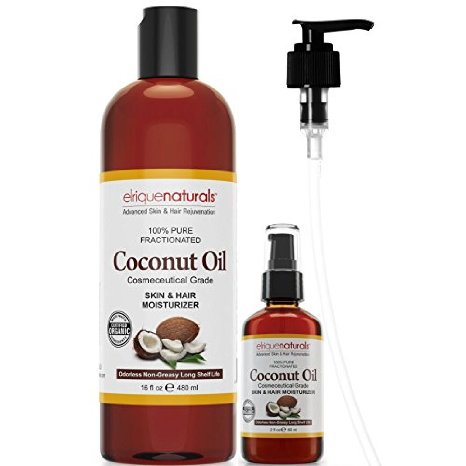 Fractionated Coconut Oil BIG 18 OZ VALUE Best Rated Base Oil For Aromatherapy Great Carrier Oil For Essential Oils Number One Choice Massage Oil Big 16oz Bottle PLUS 2oz Travel Size Bottle PLUS FREE Pump