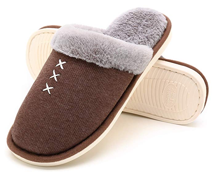 HomyWolf Womens Comfy Fuzzy Slppers, Memory Foam Slip On House Slippers for Mothers and Kids